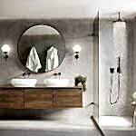 A bathroom with a shower and no bath.