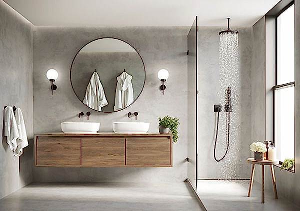 A bathroom with a shower and no bath.